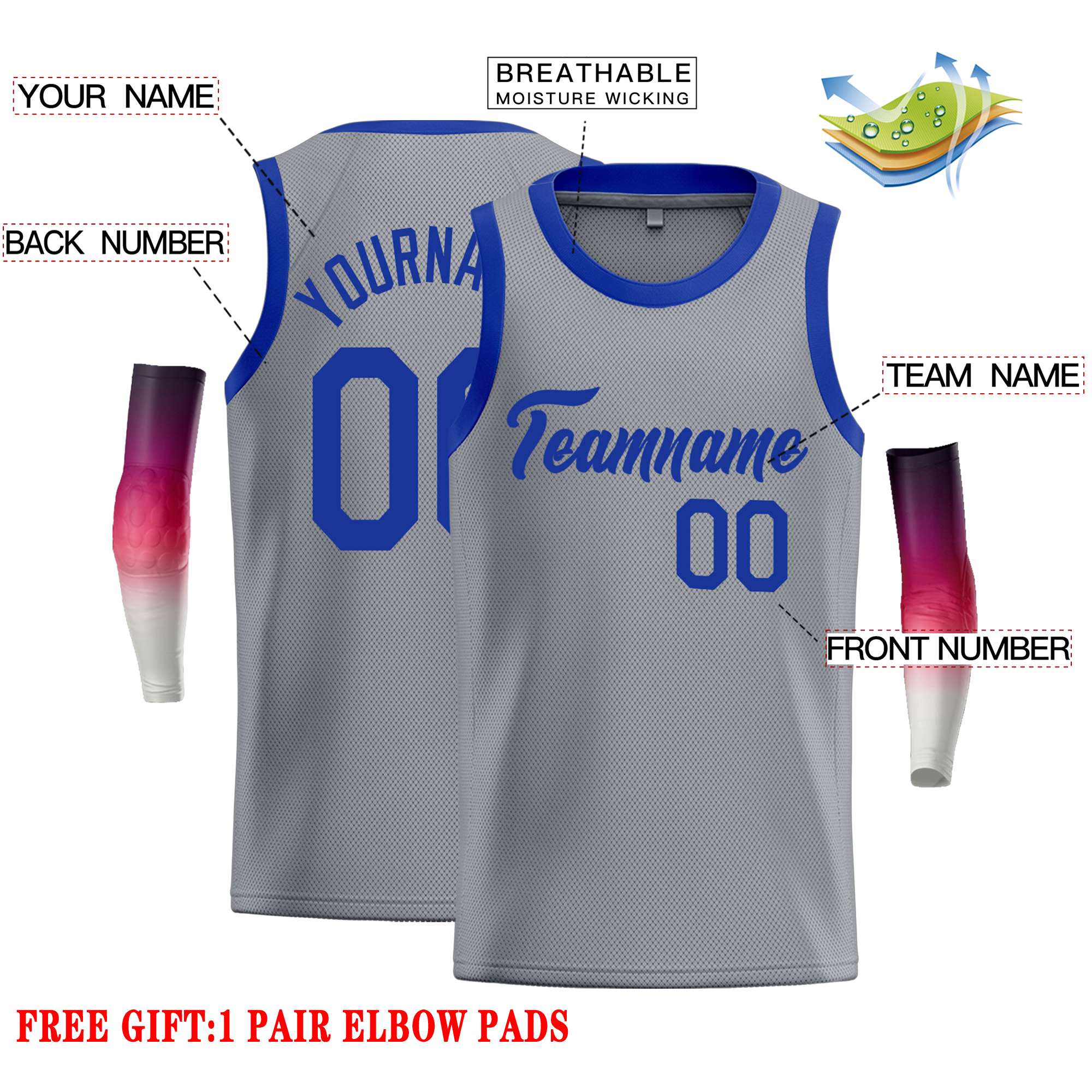 Custom Dark Gray Royal Classic Tops Casual Basketball Jersey - Image 2
