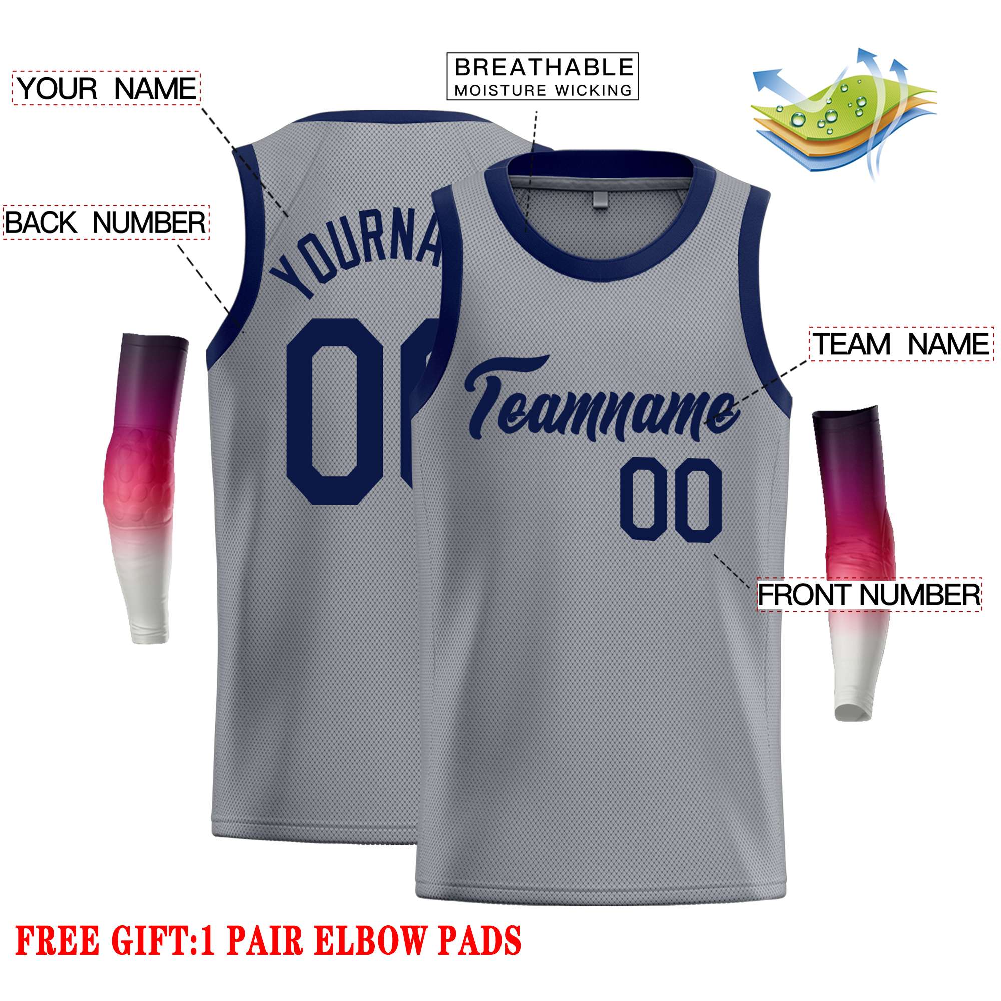 Custom Dark Gray Navy Classic Tops Casual Basketball Jersey - Image 2