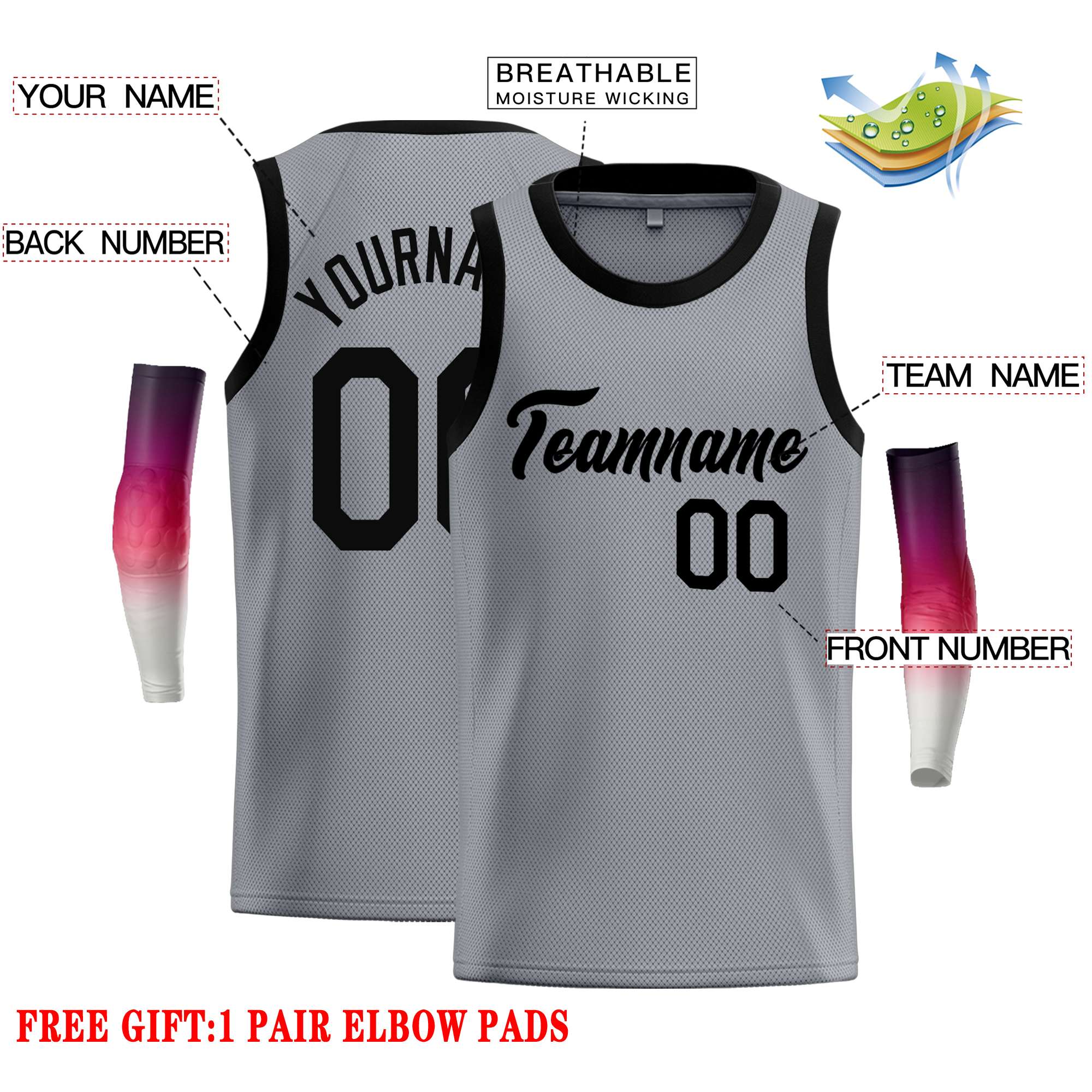 Custom Dark Gray Black Classic Tops Casual Basketball Jersey - Image 2