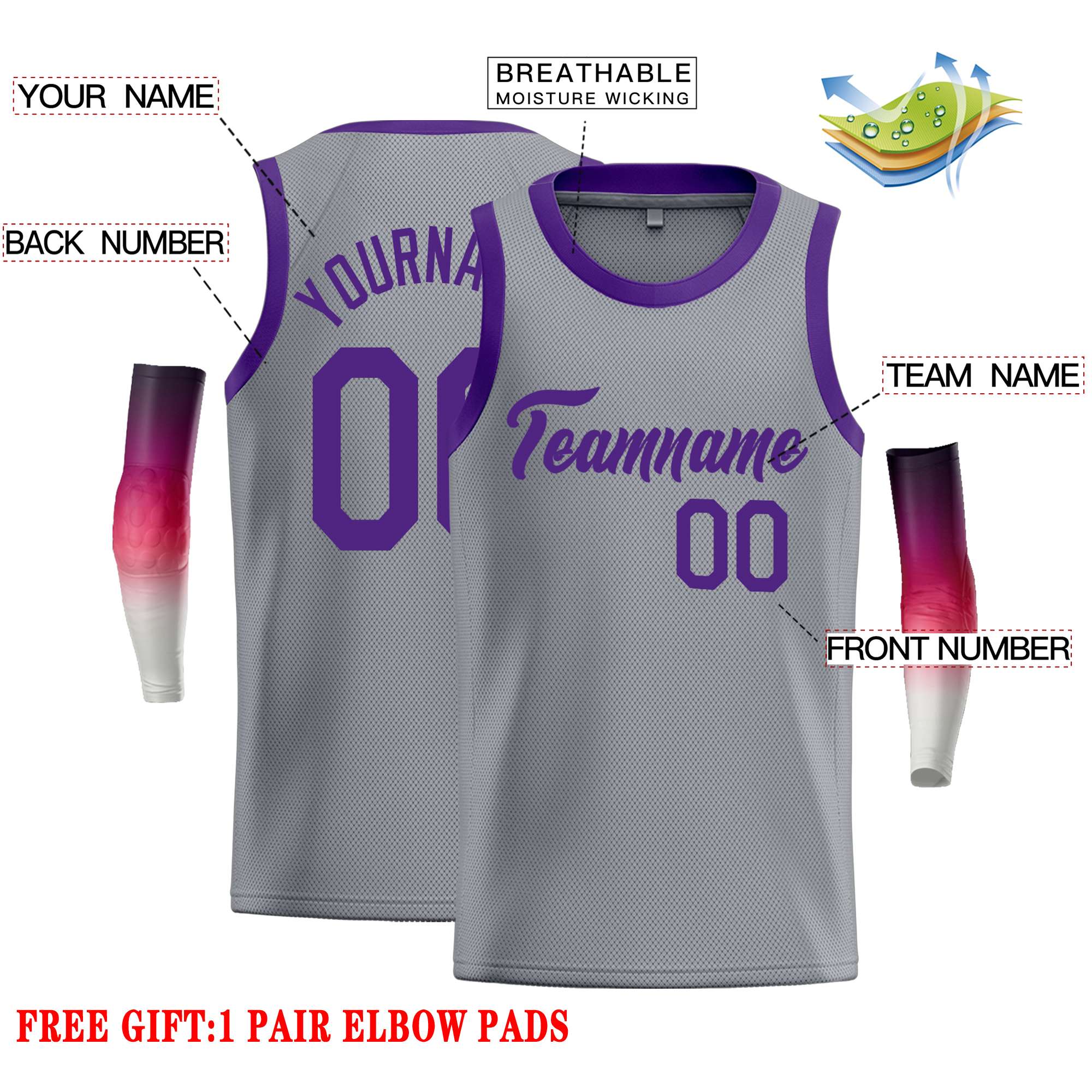 Custom Dark Gray Purple Classic Tops Casual Basketball Jersey - Image 2