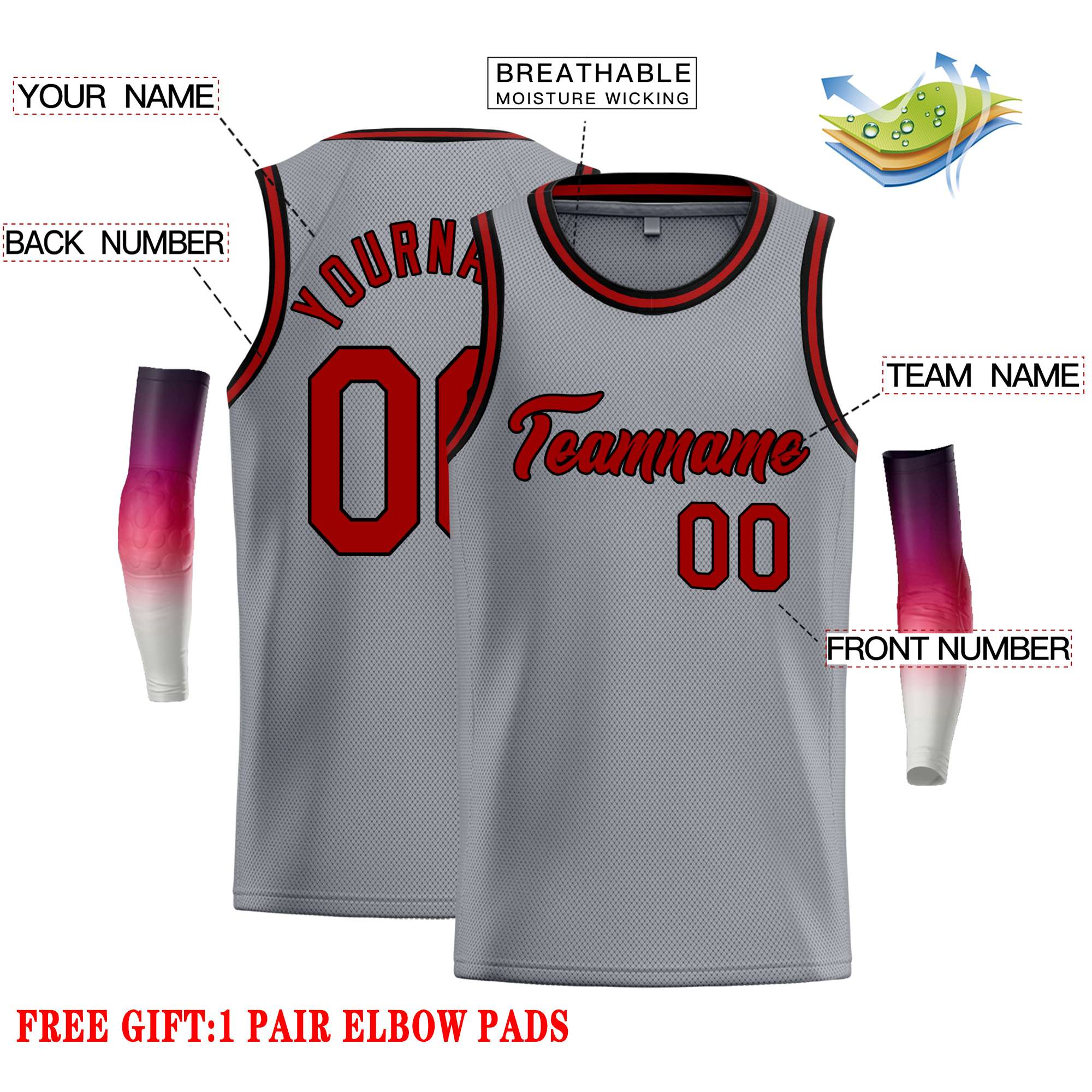 Custom Dark Gray Red-Black Classic Tops Casual Basketball Jersey - Image 2