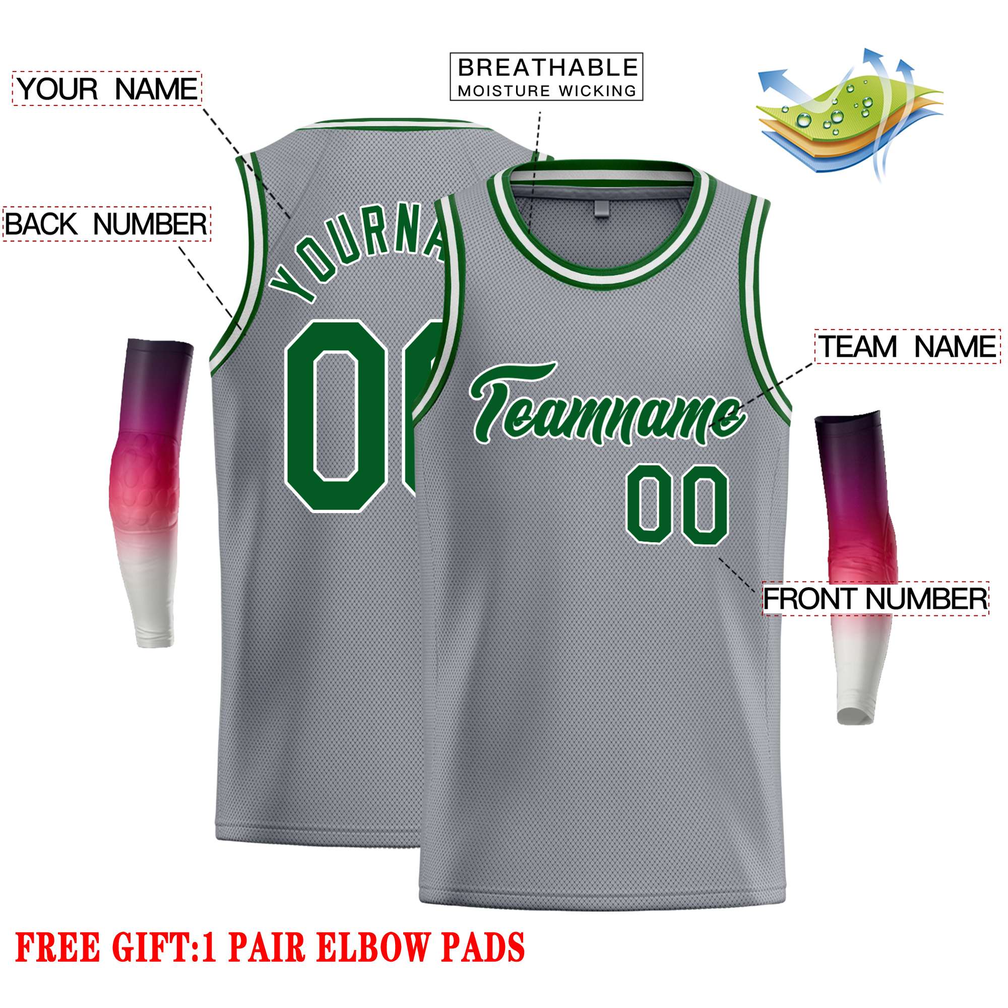 Custom Dark Gray Green-White Classic Tops Casual Basketball Jersey - Image 2