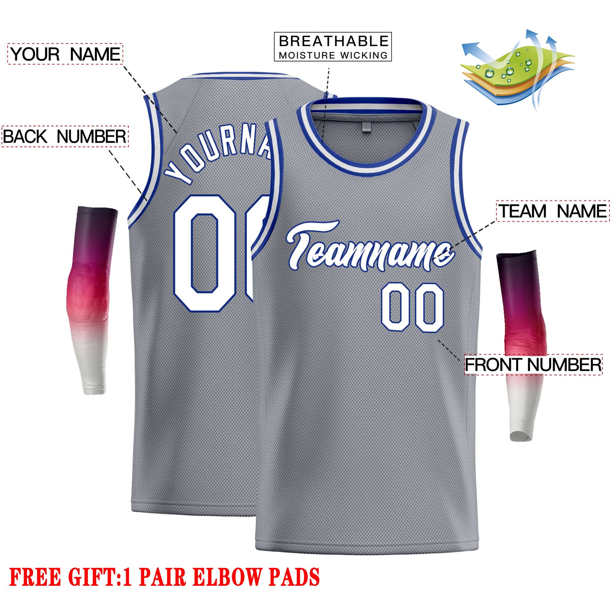 Custom Dark Gray White-Royal Classic Tops Casual Basketball Jersey - Image 2
