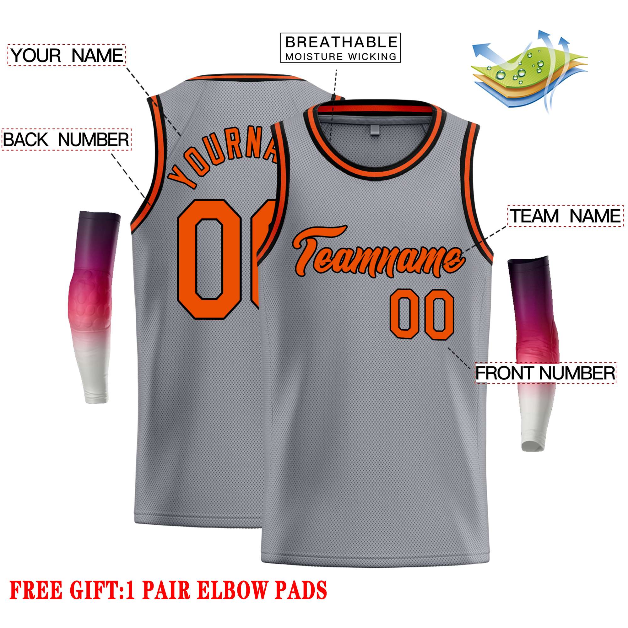 Custom Dark Gray Orange-Black Classic Tops Casual Basketball Jersey - Image 2