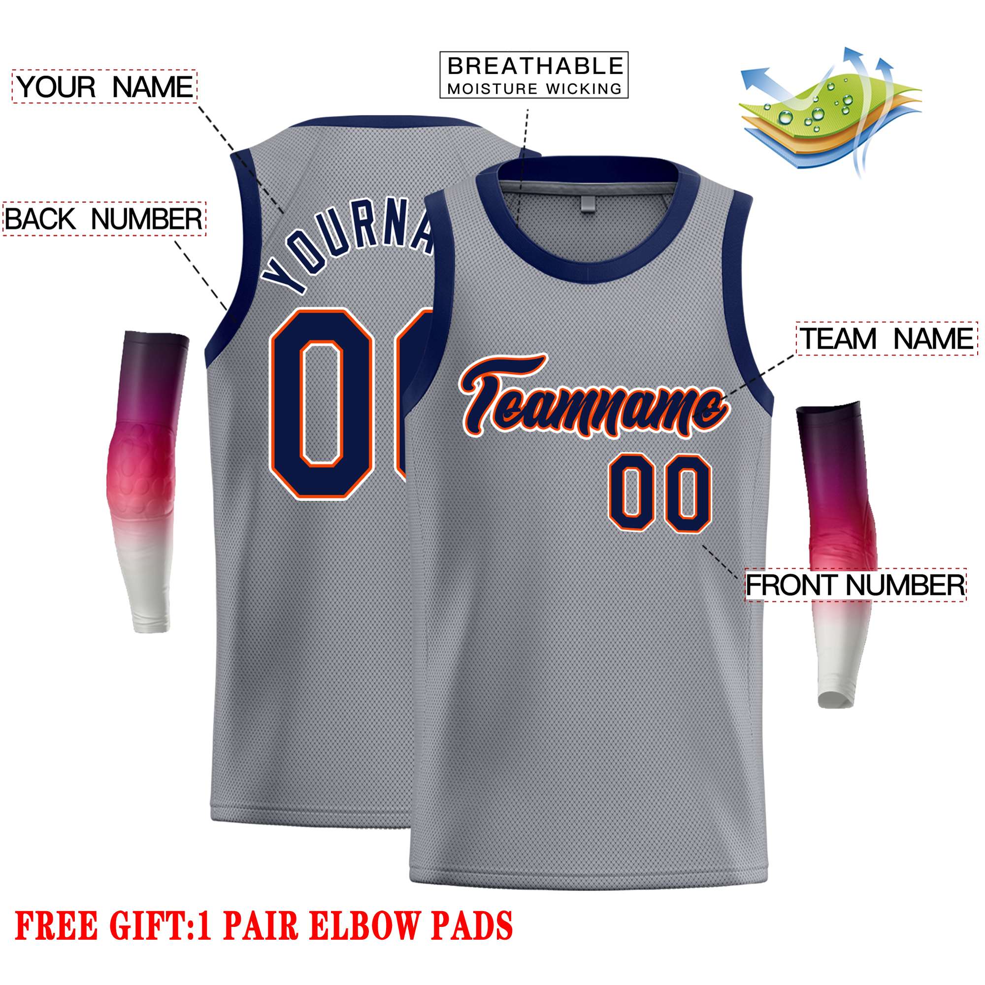 Custom Dark Gray Navy-Orange Classic Tops Casual Basketball Jersey - Image 2