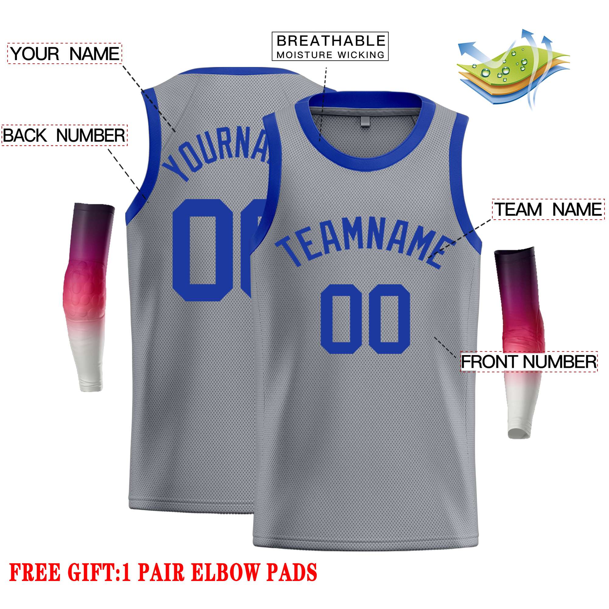 Custom Dark Gray Royal Classic Tops Casual Basketball Jersey - Image 2