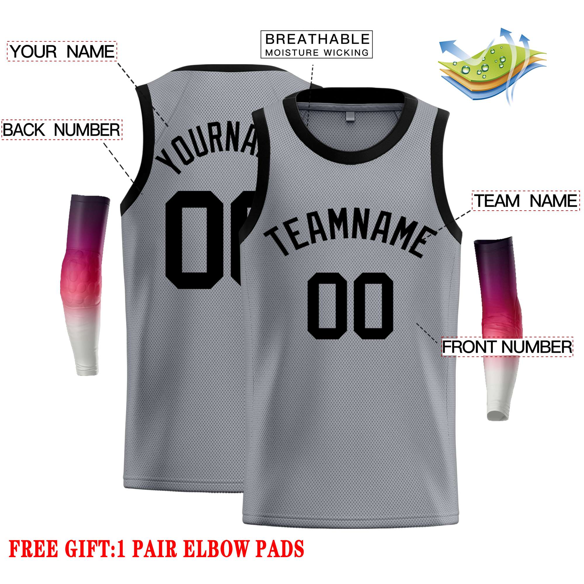 Custom Dark Gray Black Classic Tops Casual Basketball Jersey - Image 2
