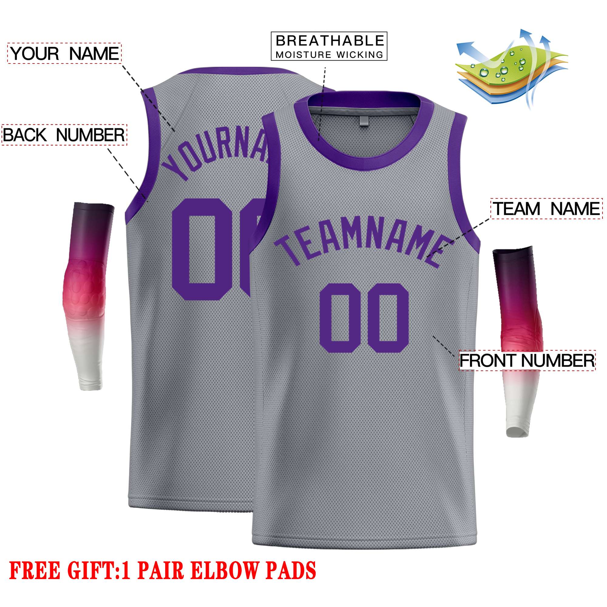 Custom Dark Gray Purple Classic Tops Casual Basketball Jersey - Image 2