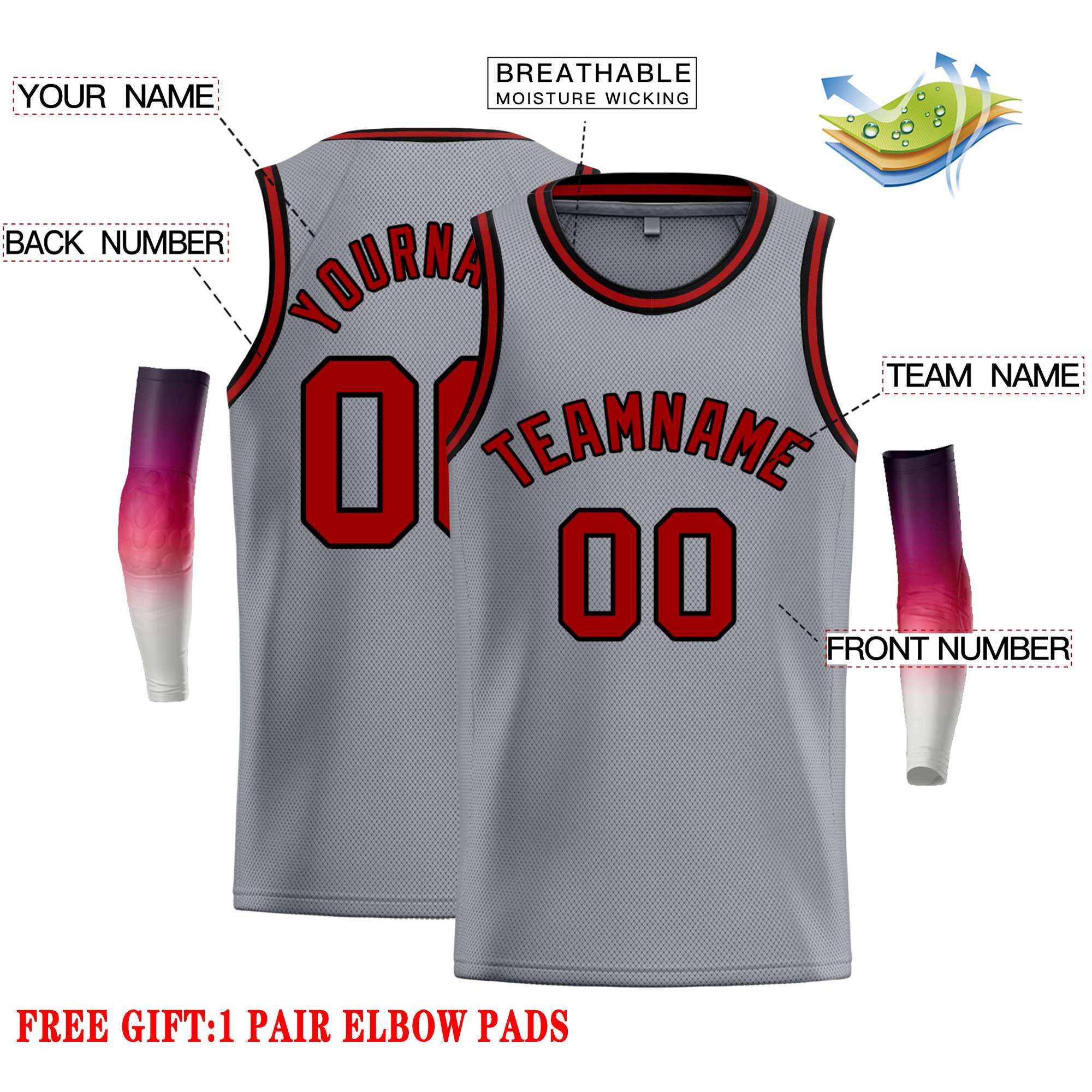 Custom Dark Gray Red-Black Classic Tops Casual Basketball Jersey - Image 2