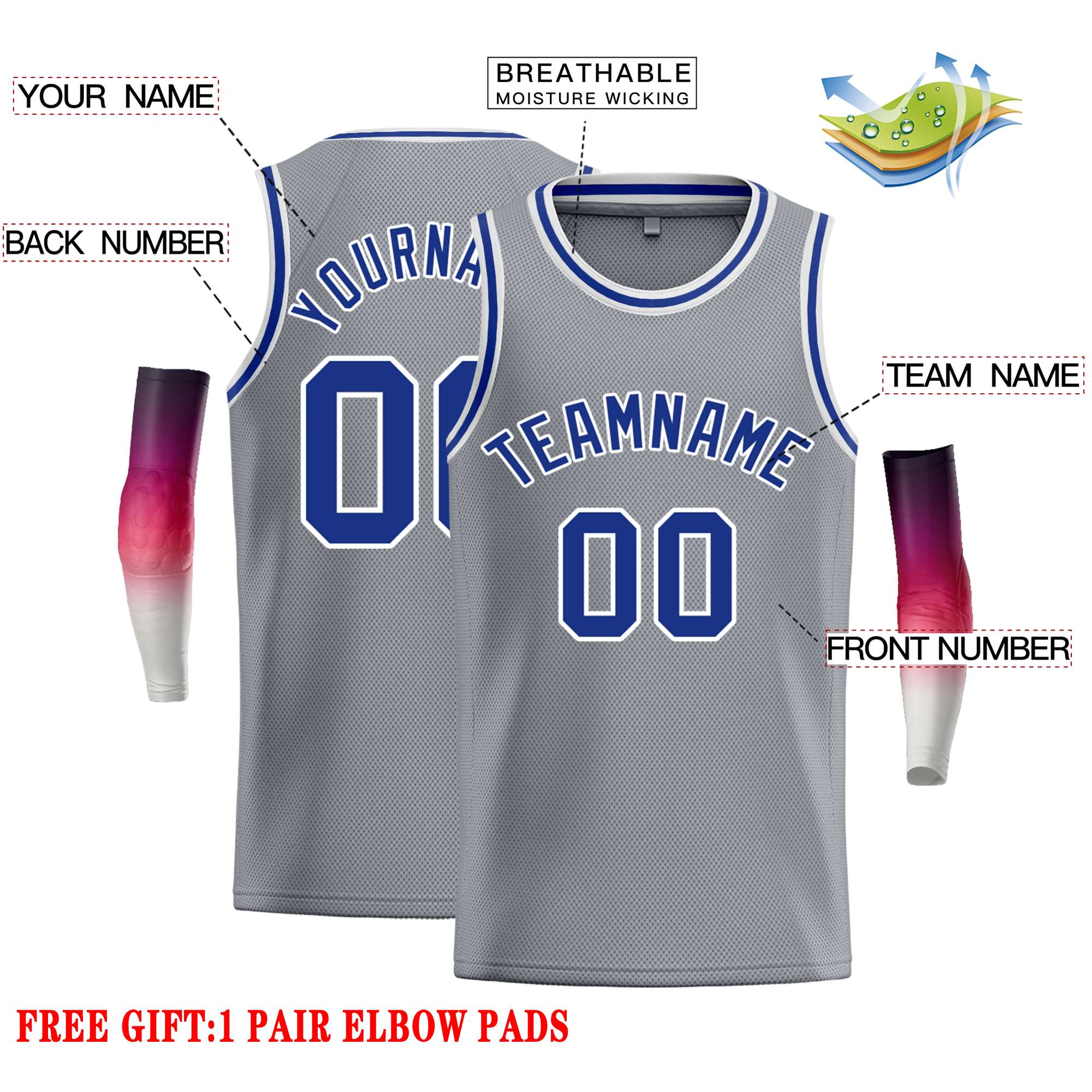 Custom Dark Gray Royal-White Classic Tops Casual Basketball Jersey - Image 2