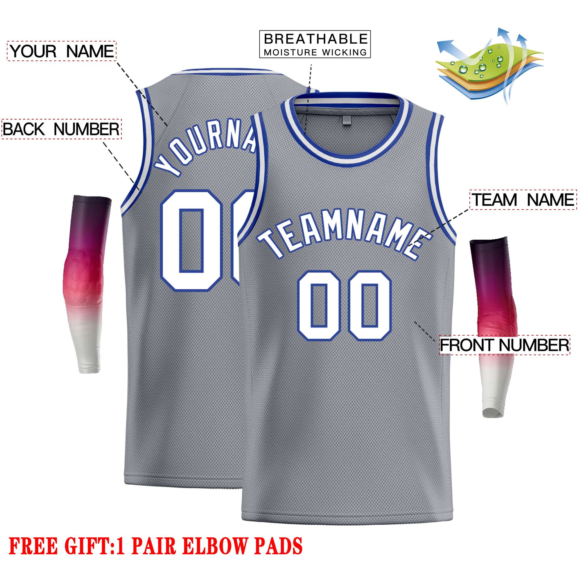Custom Dark Gray White-Royal Classic Tops Casual Basketball Jersey - Image 2