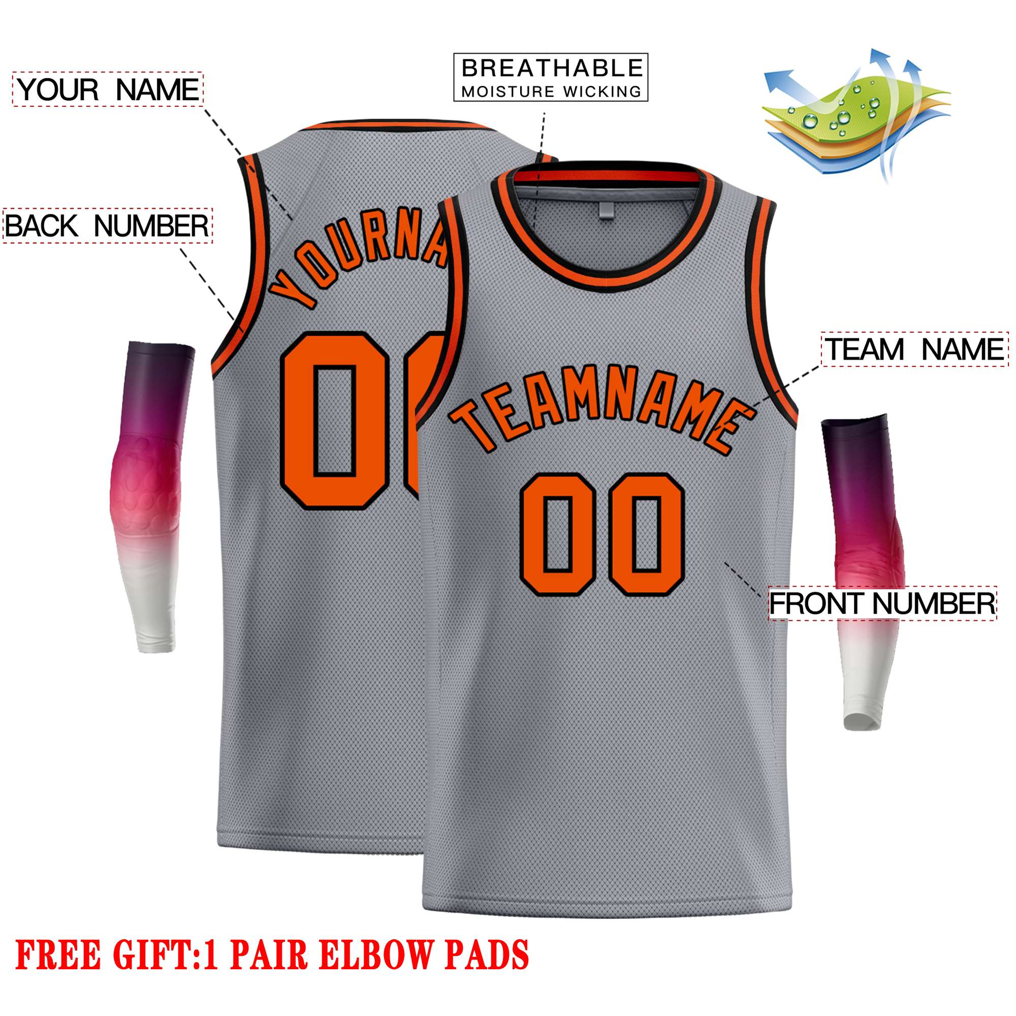 Custom Dark Gray Orange-Black Classic Tops Casual Basketball Jersey - Image 2