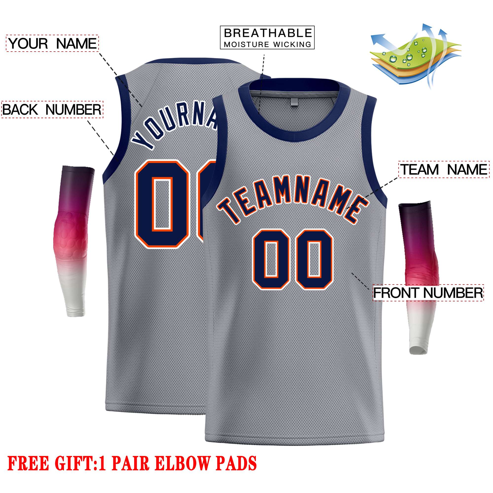Custom Dark Gray Navy-Orange Classic Tops Casual Basketball Jersey - Image 2