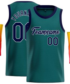 Custom Aqua Navy-White Classic Tops Casual Basketball Jersey