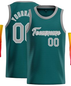 Custom Aqua Gray-White Classic Tops Casual Basketball Jersey