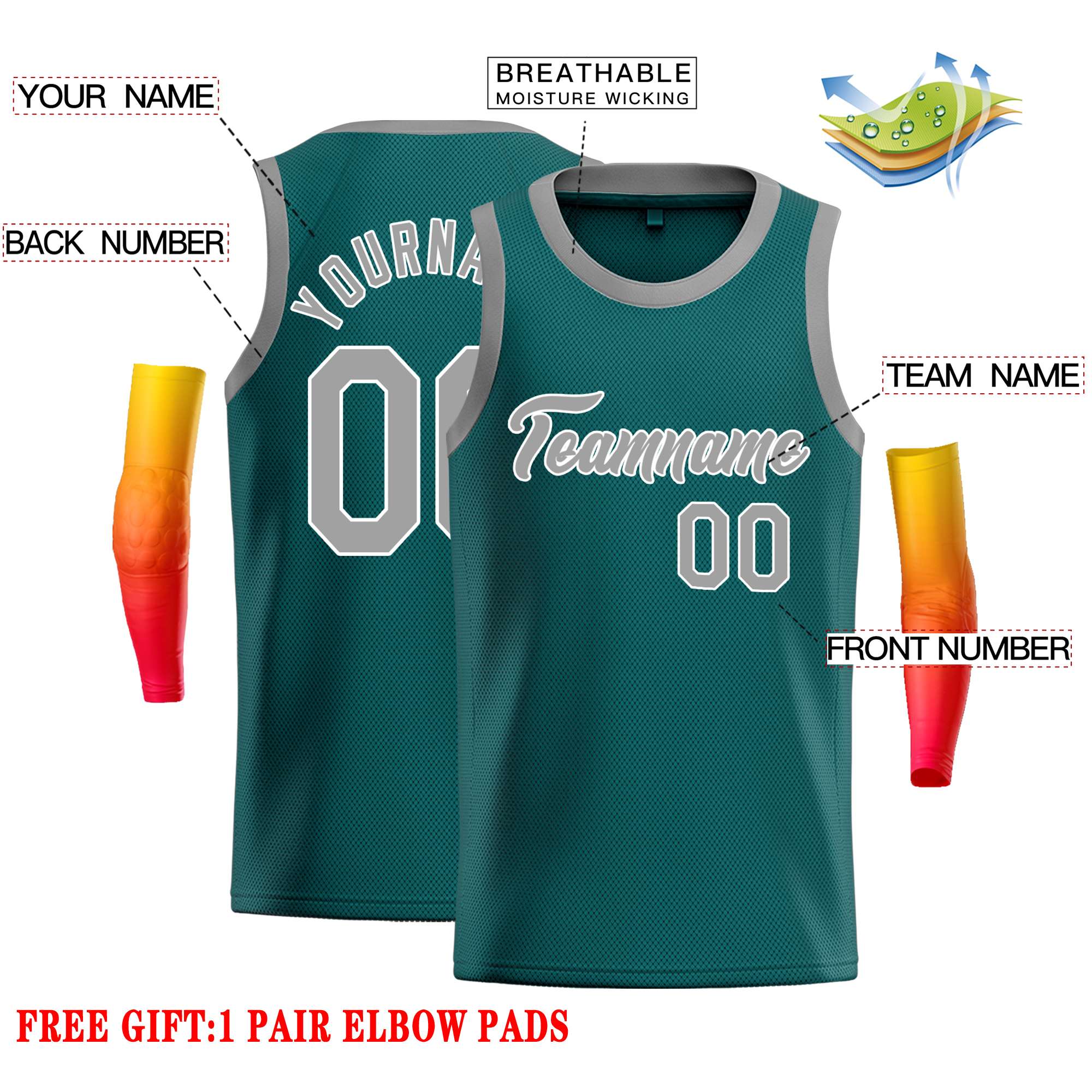 Custom Aqua Gray-White Classic Tops Casual Basketball Jersey - Image 2