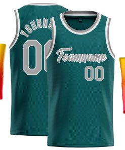 Custom Aqua Gray-White Classic Tops Casual Basketball Jersey