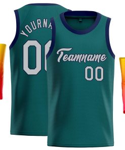 Custom Aqua Gray-Navy Classic Tops Casual Basketball Jersey