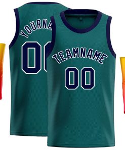 Custom Aqua Navy-White Classic Tops Casual Basketball Jersey