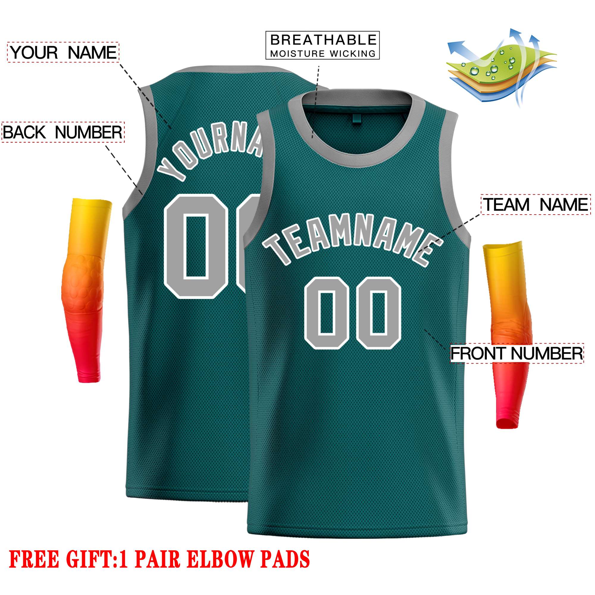 Custom Aqua Gray-White Classic Tops Casual Basketball Jersey - Image 2