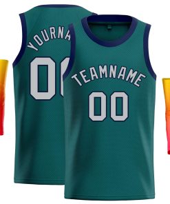 Custom Aqua Gray-Navy Classic Tops Casual Basketball Jersey