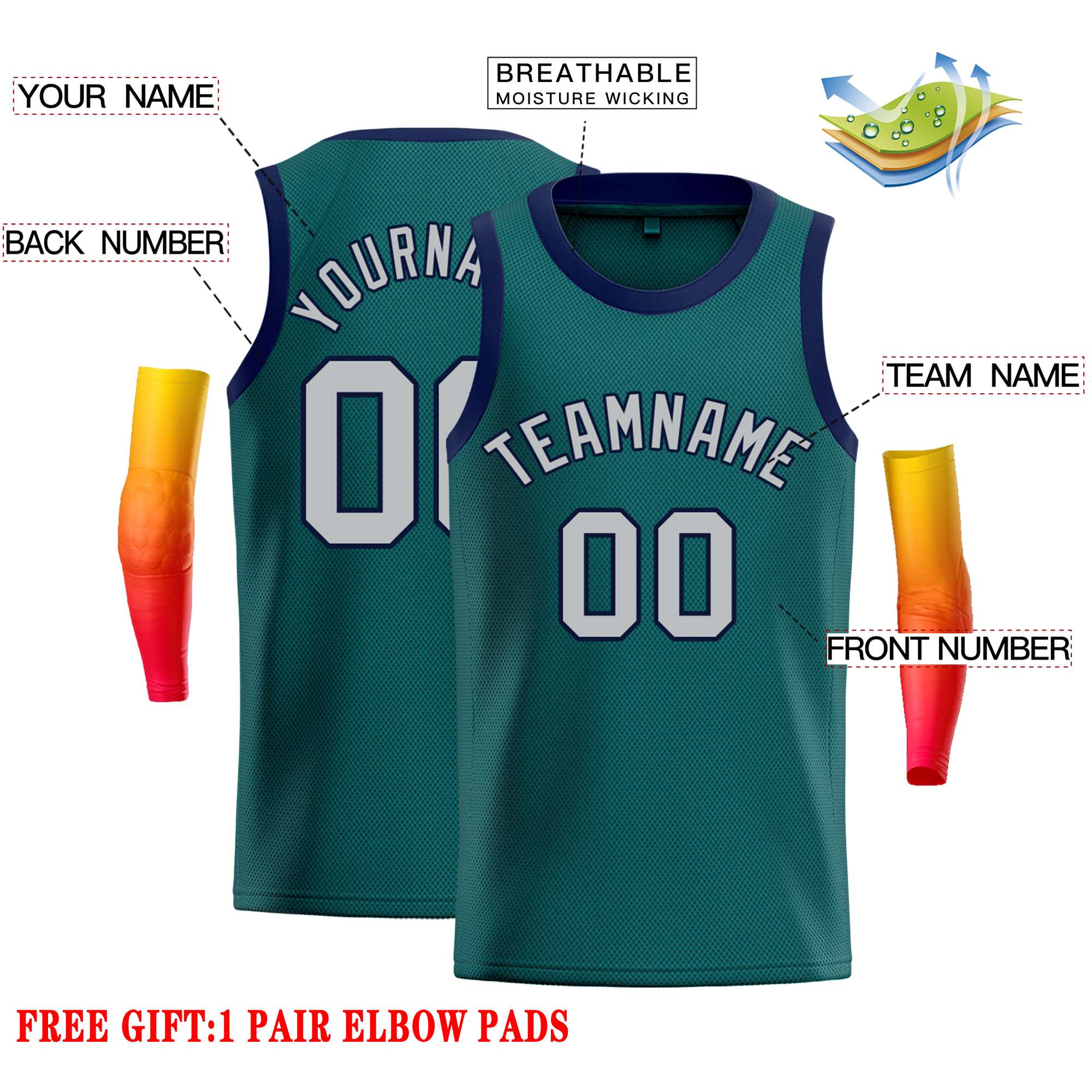 Custom Aqua Gray-Navy Classic Tops Casual Basketball Jersey - Image 2