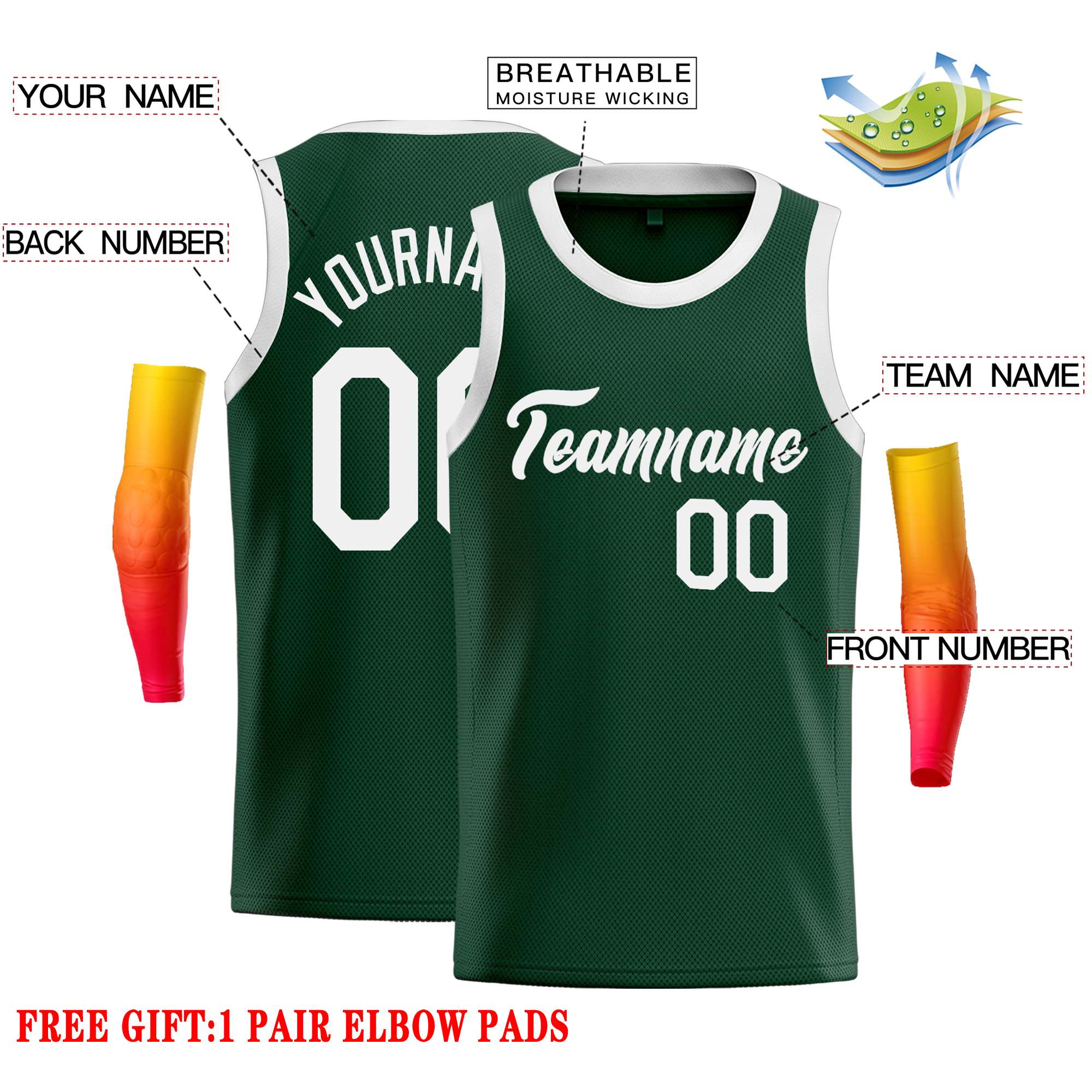 Custom Green White Classic Tops Casual Basketball Jersey - Image 2