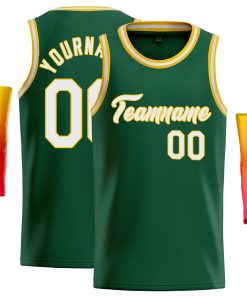 Custom Green White-Yellow Classic Tops Casual Basketball Jersey