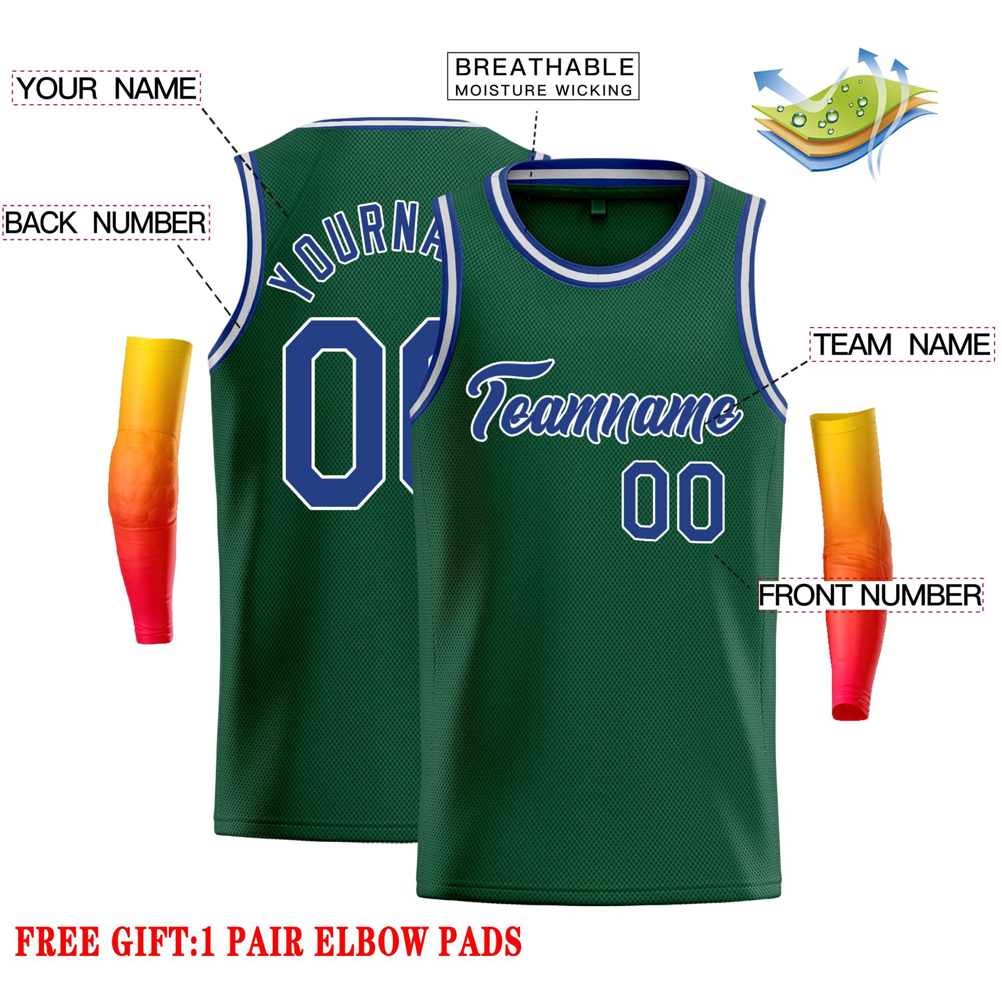 Custom Green Royal-White Classic Tops Casual Basketball Jersey - Image 2