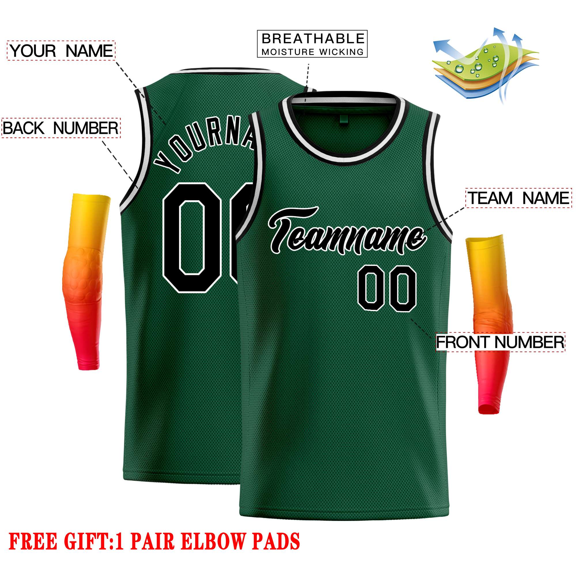 Custom Green Black-White Classic Tops Casual Basketball Jersey - Image 2