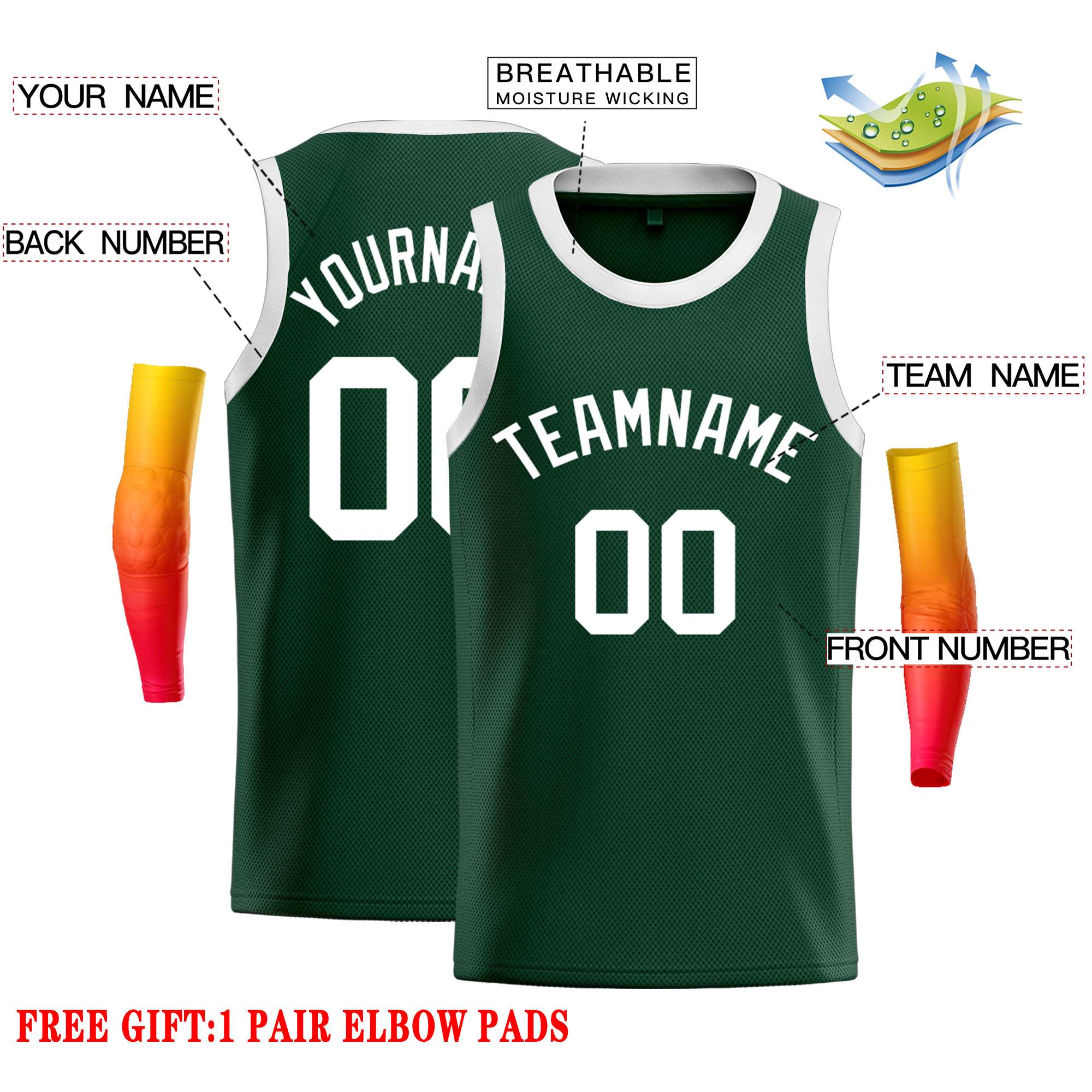 Custom Green White Classic Tops Casual Basketball Jersey - Image 2