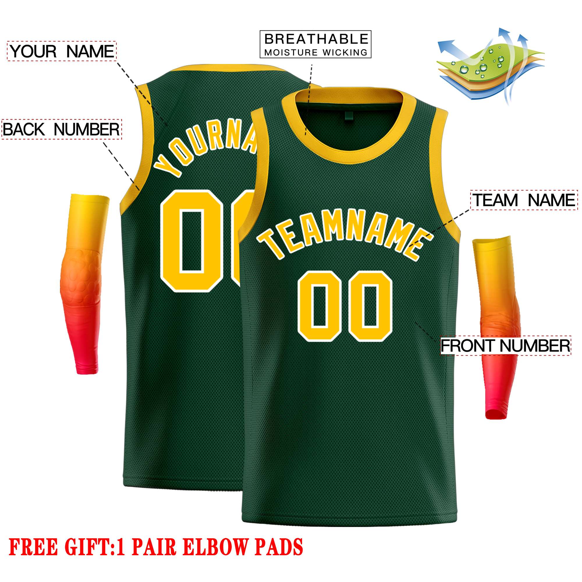 Custom Green Yellow-White Classic Tops Casual Basketball Jersey - Image 2