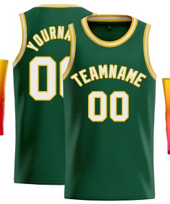 Custom Green White-Yellow Classic Tops Casual Basketball Jersey