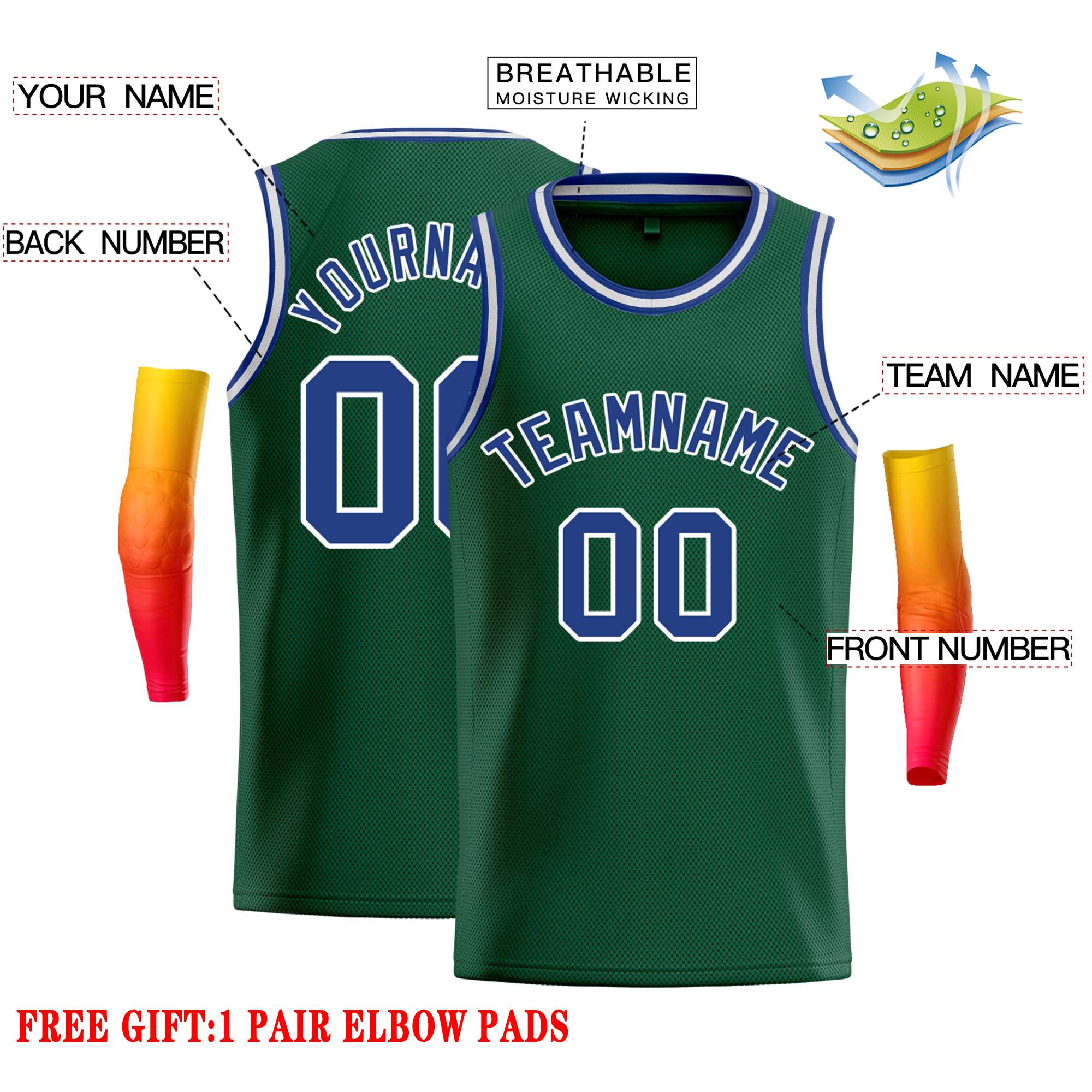 Custom Green Royal-White Classic Tops Casual Basketball Jersey - Image 2