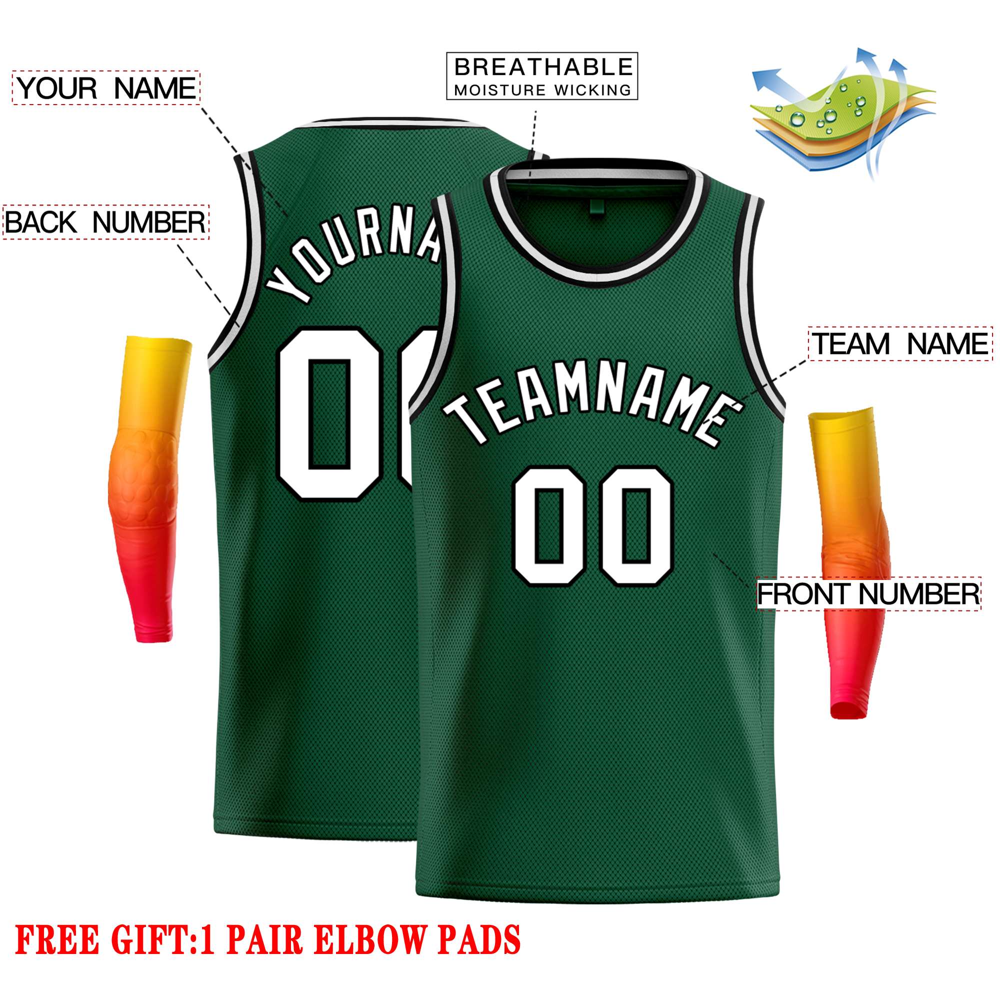 Custom Green White-Black Classic Tops Casual Basketball Jersey - Image 2