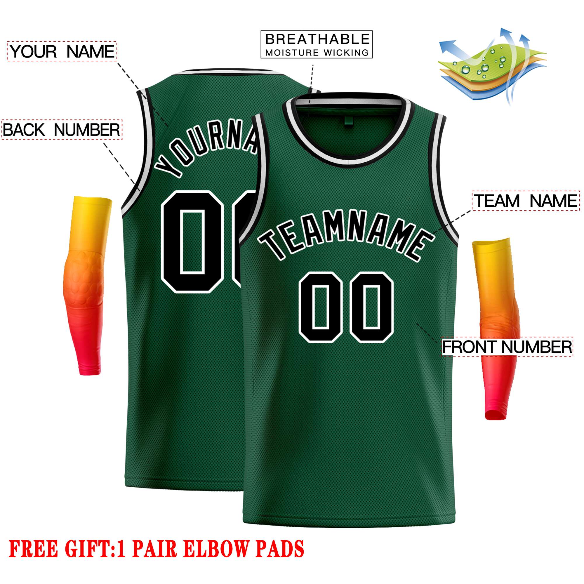Custom Green Black-White Classic Tops Casual Basketball Jersey - Image 2