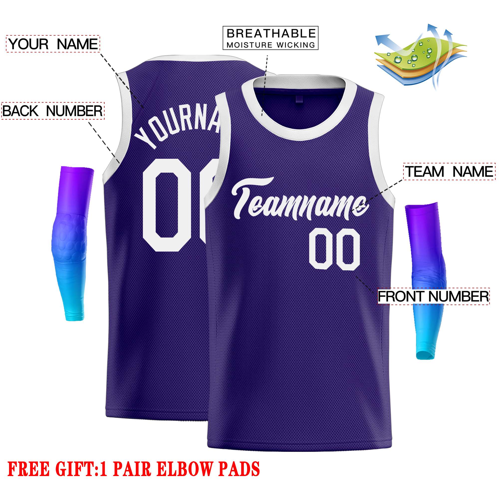 Custom Purple White Classic Tops Casual Basketball Jersey - Image 2