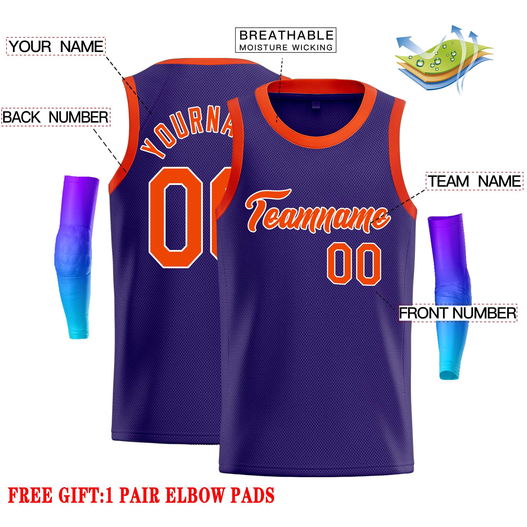 Custom Purple Orange-White Classic Tops Casual Basketball Jersey - Image 2