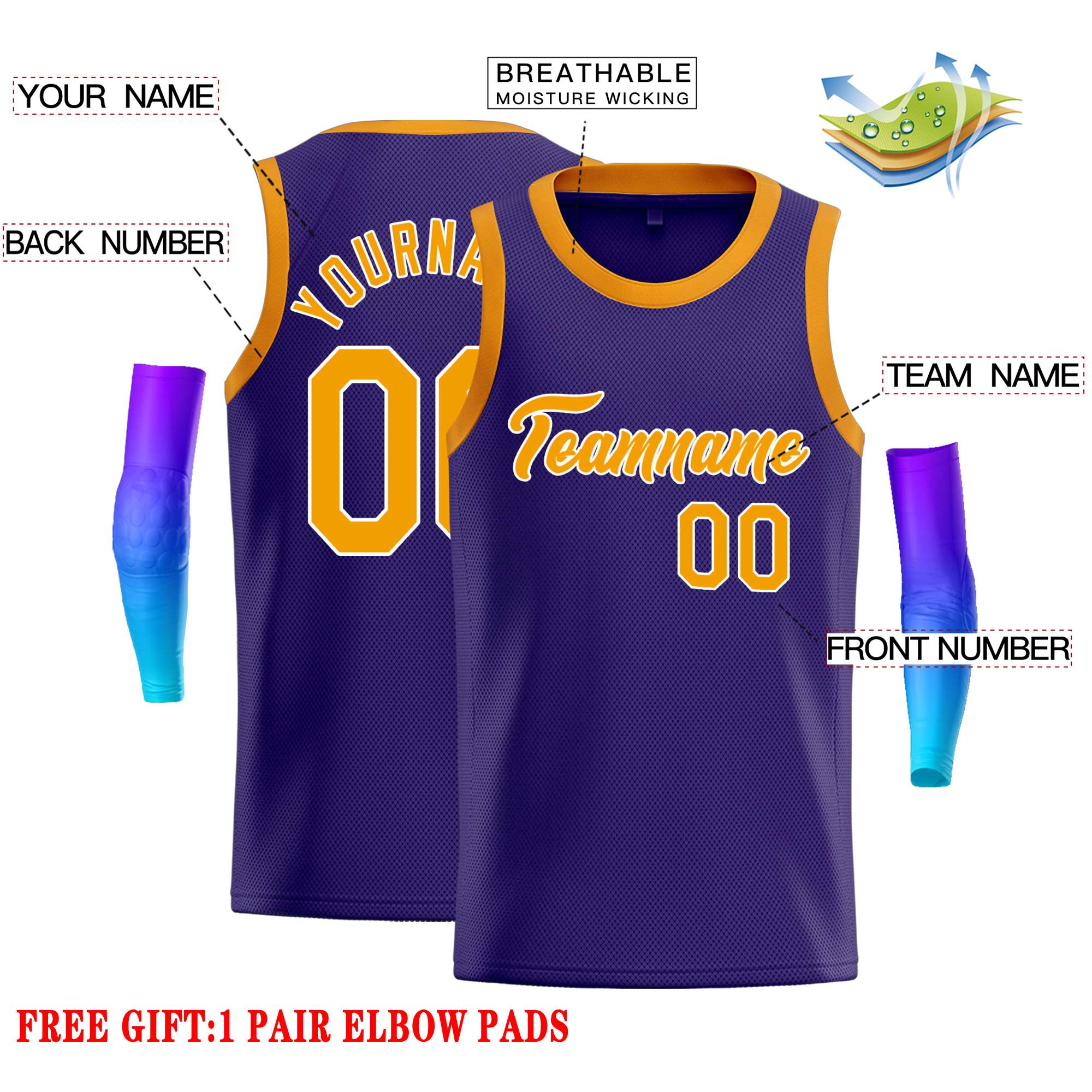 Custom Purple Yellow-White Classic Tops Casual Basketball Jersey - Image 2