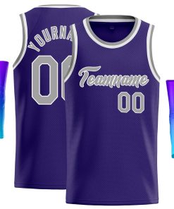 Custom Purple Gray-White Classic Tops Casual Basketball Jersey