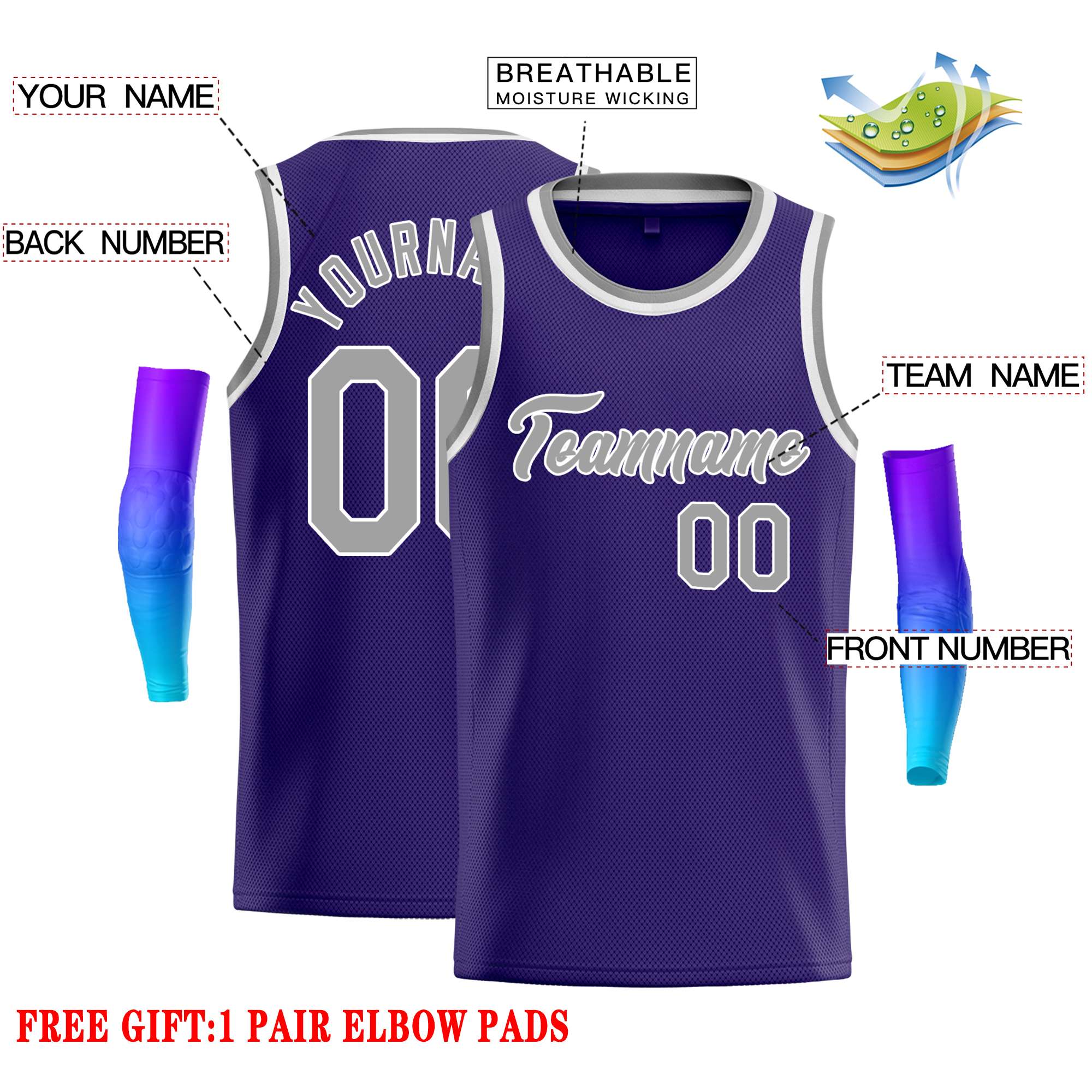Custom Purple Gray-White Classic Tops Casual Basketball Jersey - Image 2