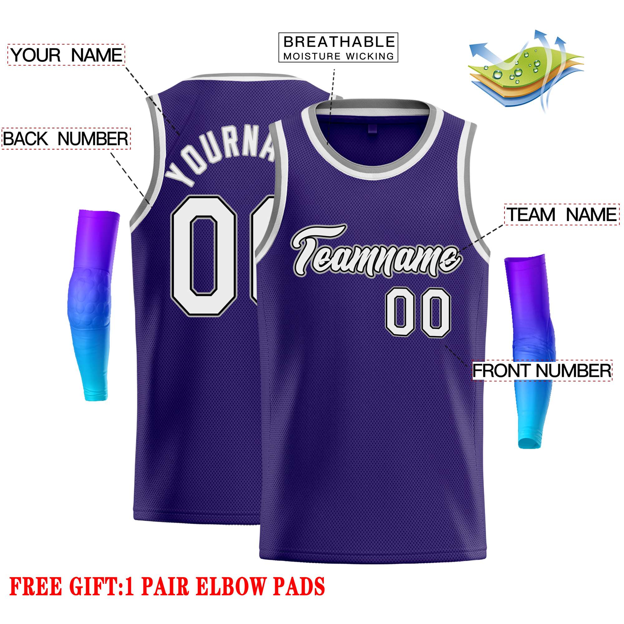 Custom Purple White-Gray Classic Tops Casual Basketball Jersey - Image 2