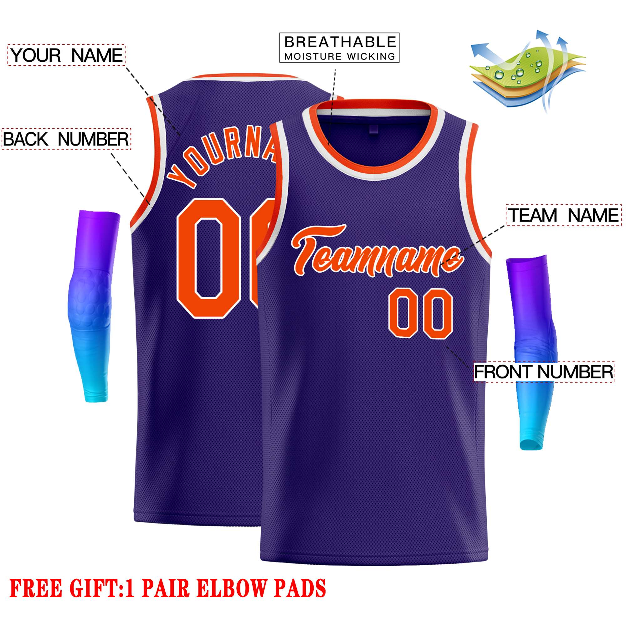 Custom Purple Orange-White Classic Tops Casual Basketball Jersey - Image 2