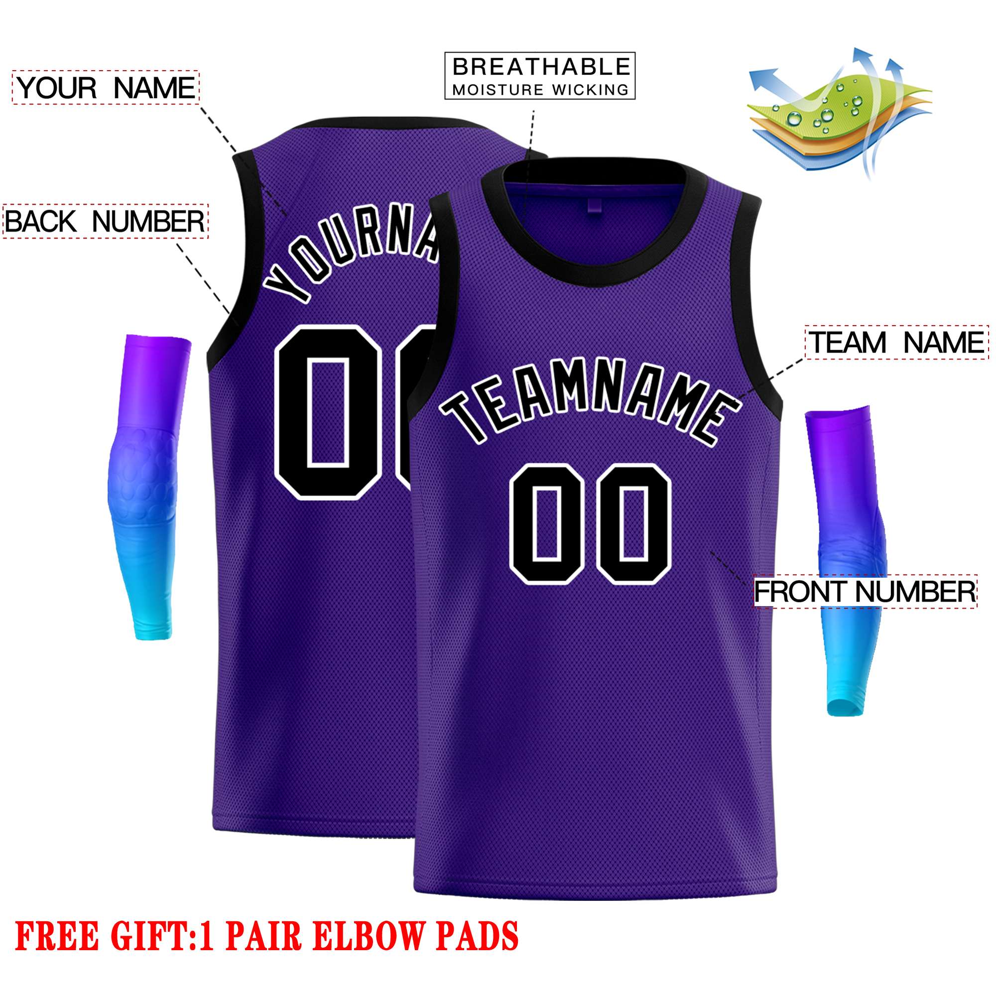 Custom Purple Black-White Classic Tops Casual Basketball Jersey - Image 2