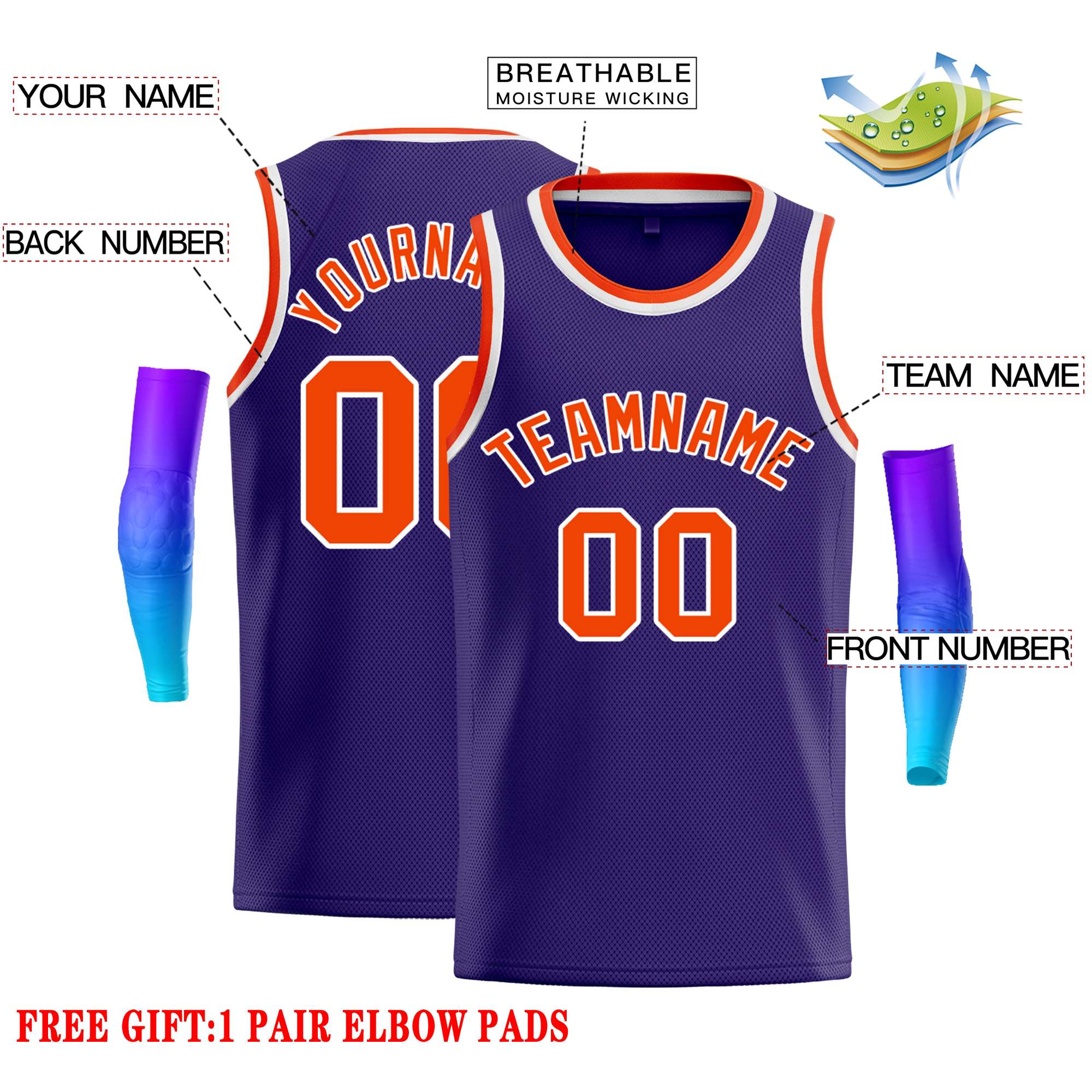 Custom Purple Orange-White Classic Tops Casual Basketball Jersey - Image 2