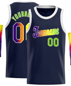 Custom Navy Purple-White Classic Tops Casual Basketball Jersey