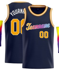 Custom Navy Orange-White Classic Tops Casual Basketball Jersey