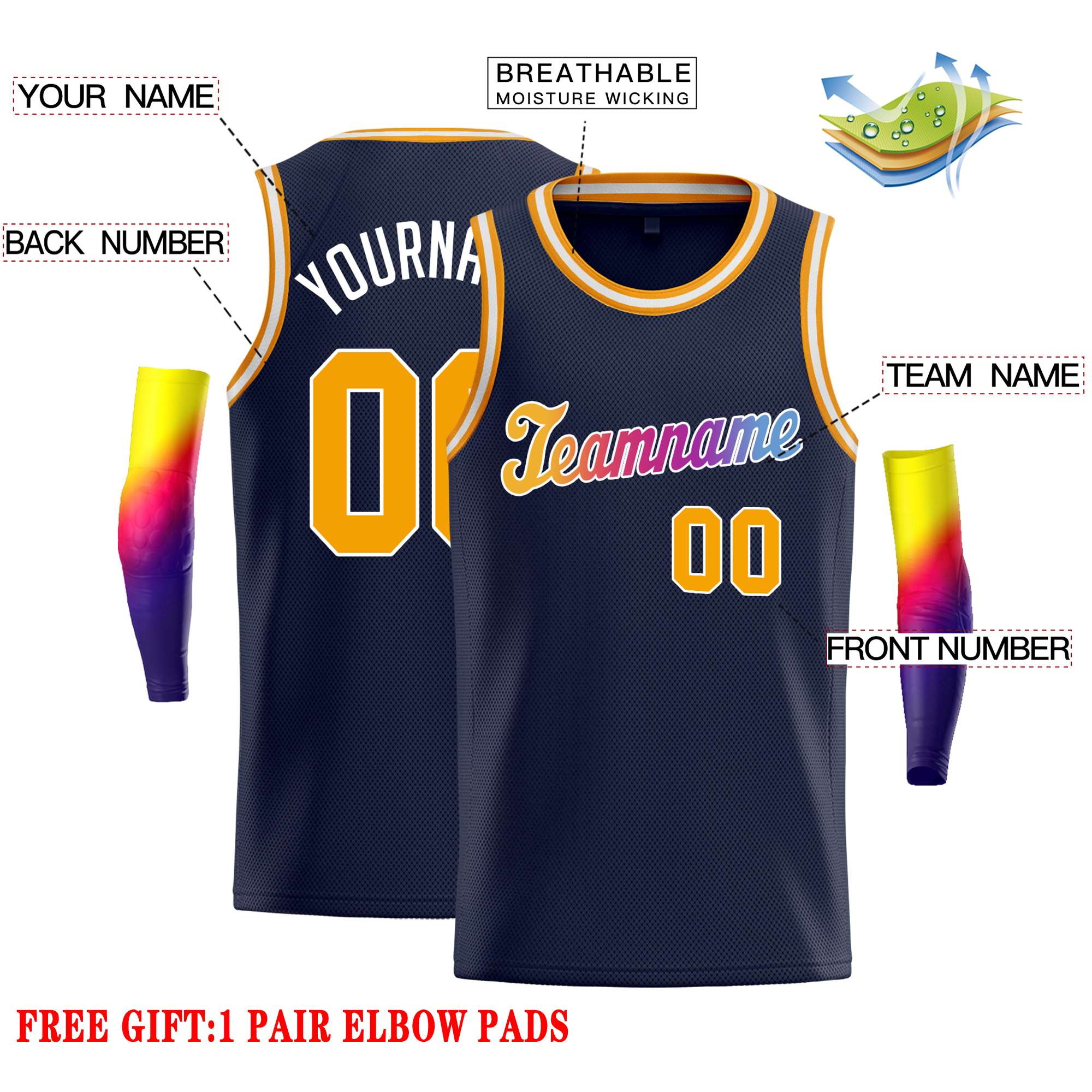 Custom Navy Orange-White Classic Tops Casual Basketball Jersey - Image 2