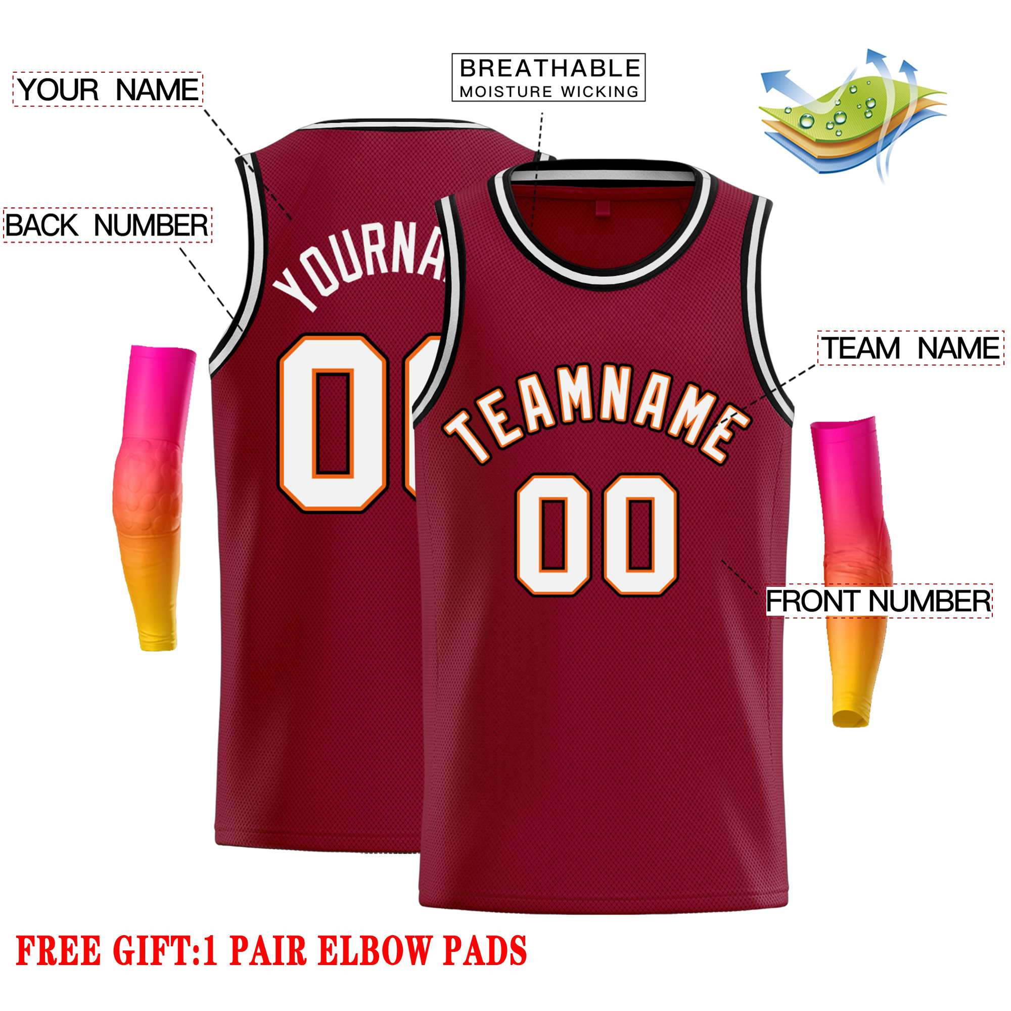 Custom Crimson White-Orange Classic Tops Casual Basketball Jersey - Image 2