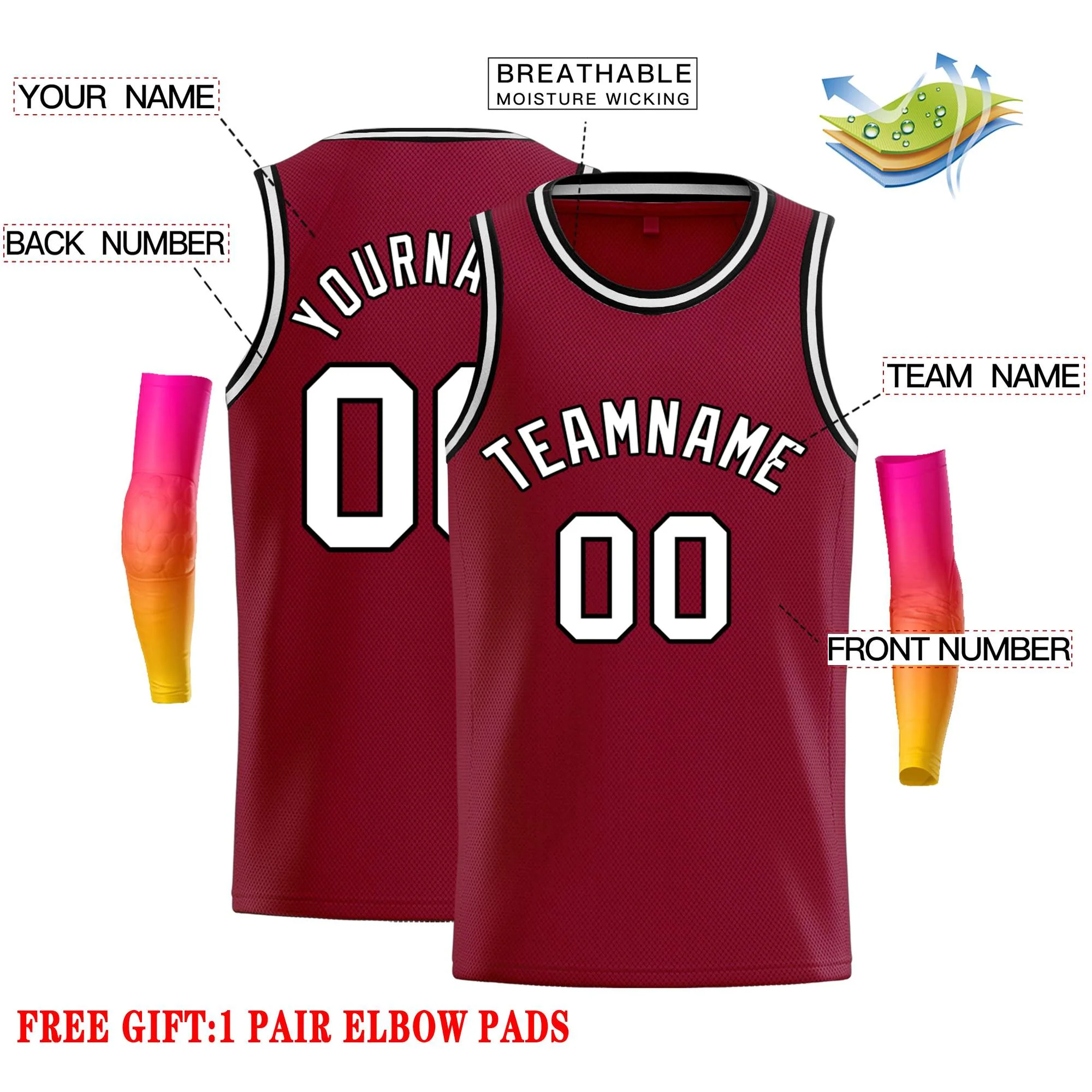 Custom Crimson White-Black Classic Tops Casual Basketball Jersey - Image 2